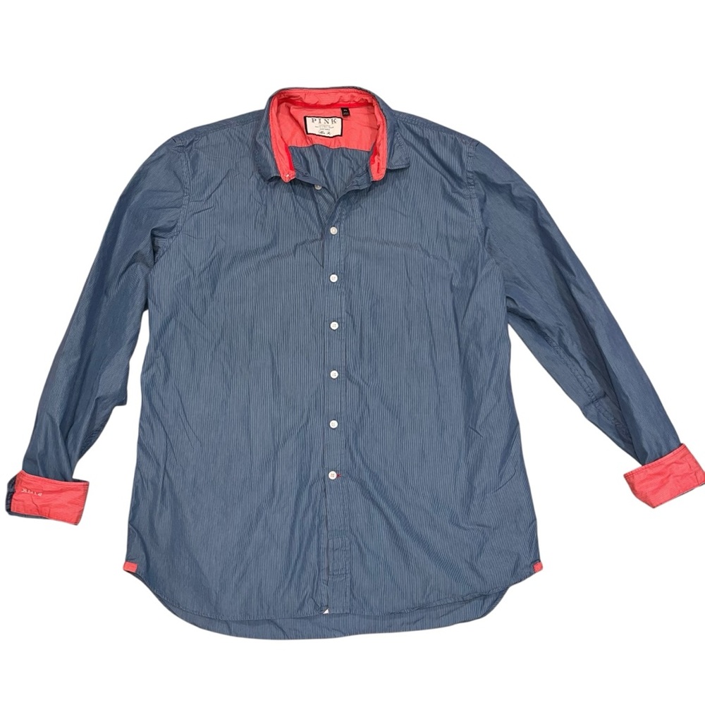 PINK Thomas Pink Jermyn Street Edition Blue Stripe Button Down Long Sleeve Top